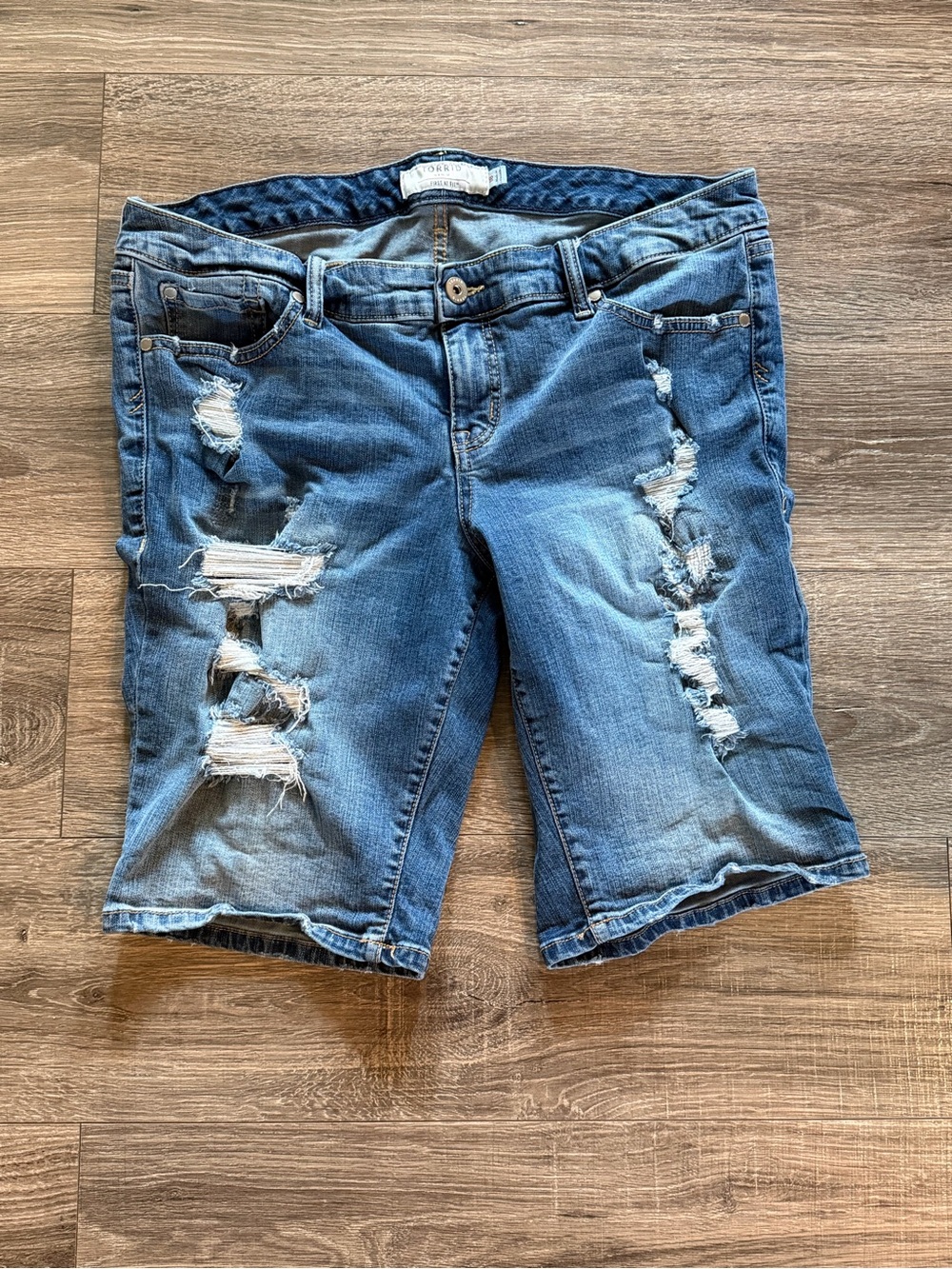 torrid Distressed Denim Bermuda Shorts - Blue